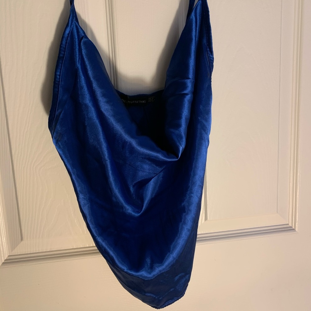 Silk royal blue cowl neck